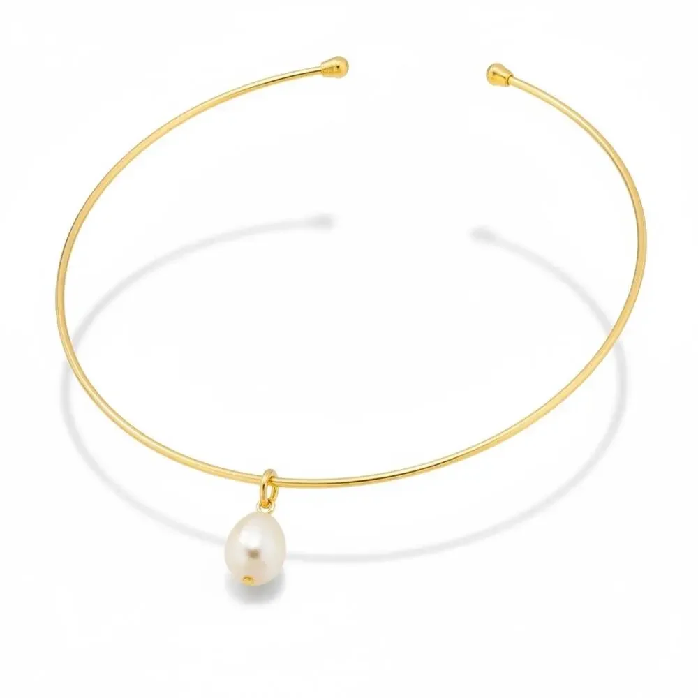 Madewell Crystal Tear Drop Pearl Wire Choker Necklace Antique Gold NWT - Picture 3 of 10